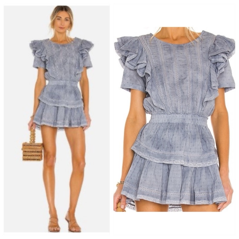 NWT LoveShackFancy Natasha Dress Washed Denim Hand Dye XS - Picture 1 of 14